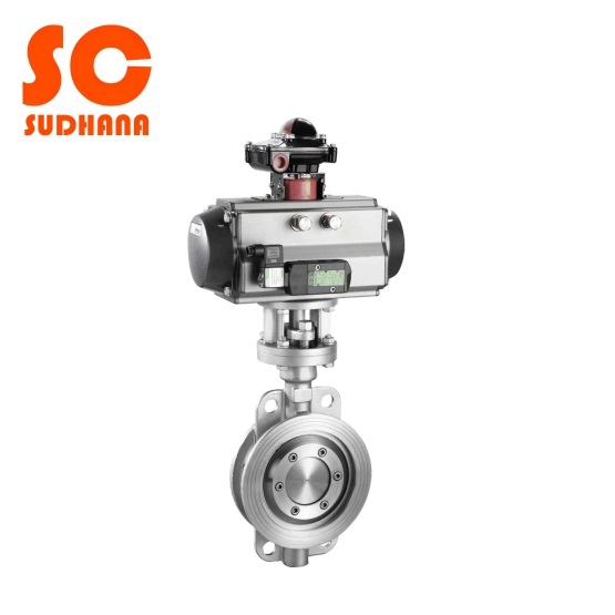 Pneumatic wafer type three-eccentric butterfly valve