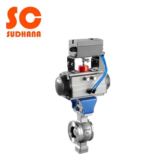 Pneumatic V-type wafer stainless steel ball valve