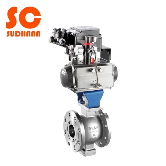 Pneumatic V-type flange stainless steel ball valve