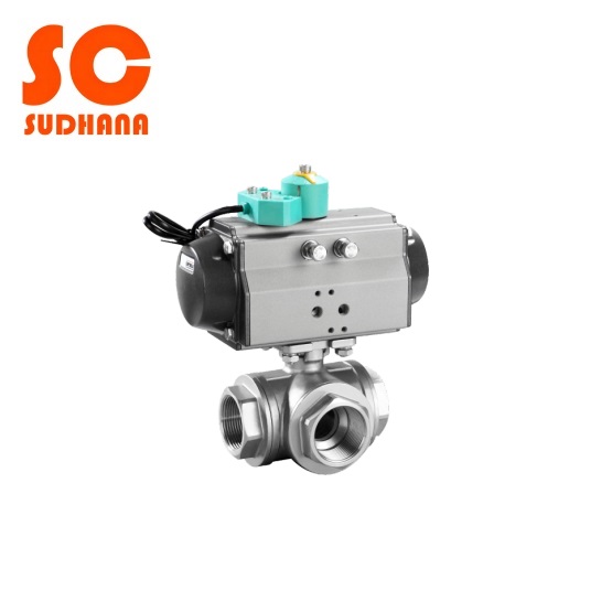 Pneumatic three-way internal thread ball valve