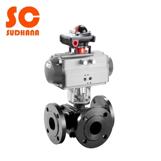 Pneumatic ball valve - three-way flange ball valve