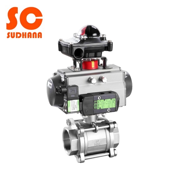 Pneumatic three-piece internal thread ball valve