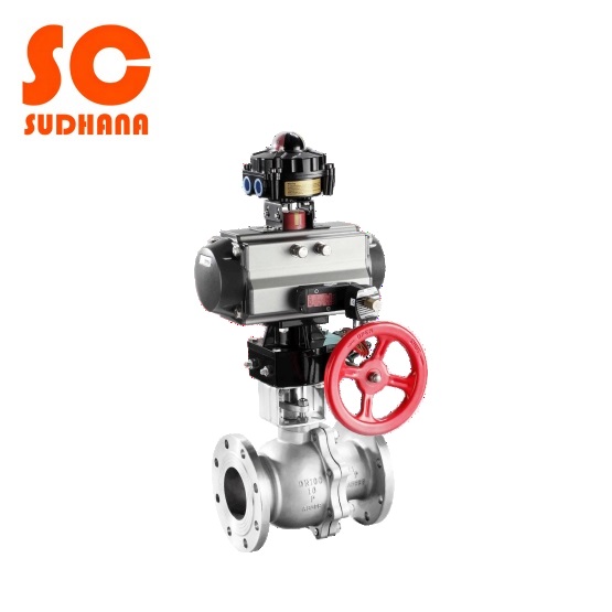 Pneumatic straight flange stainless steel ball valve